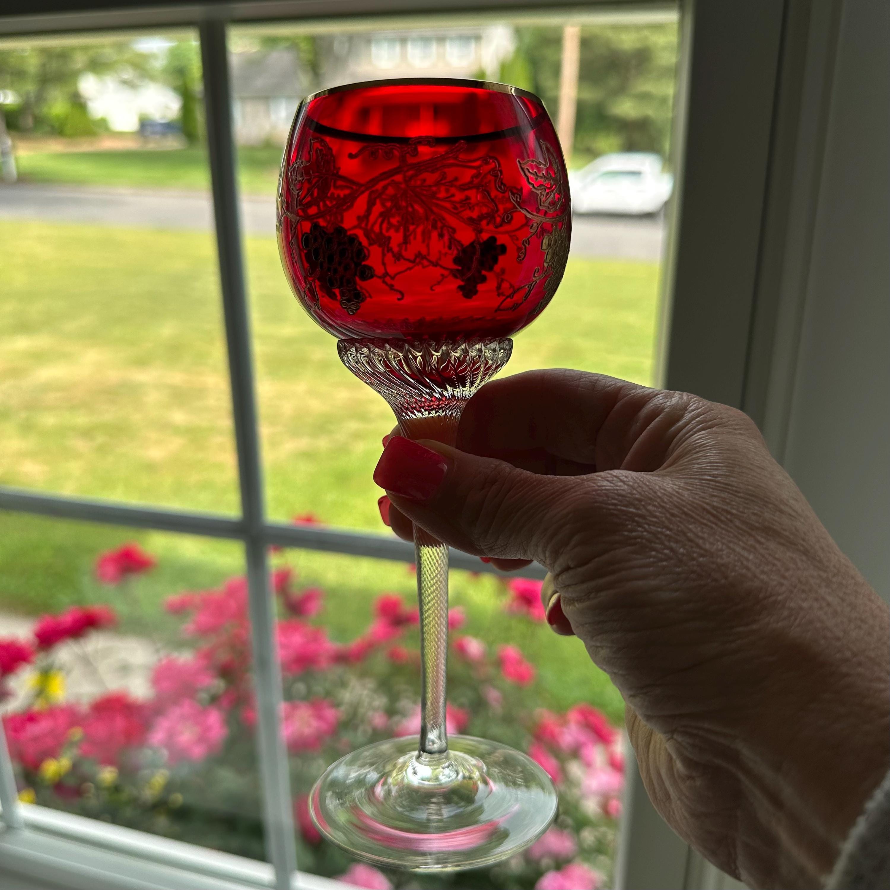 gold rim wine glass Luxury Gold Rim Burgundy Wine Glass - Contemporary Gift