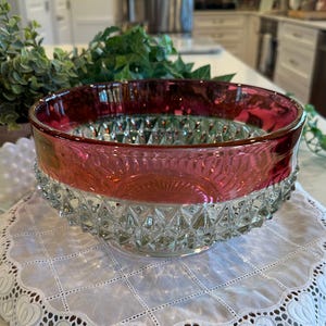 Vintage Diamond Point Bowl / Cranberry Ruby Flash / Indiana Glass