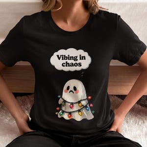 Vibing in Chaos ghost T-shirt | Halloween ghost with string lights