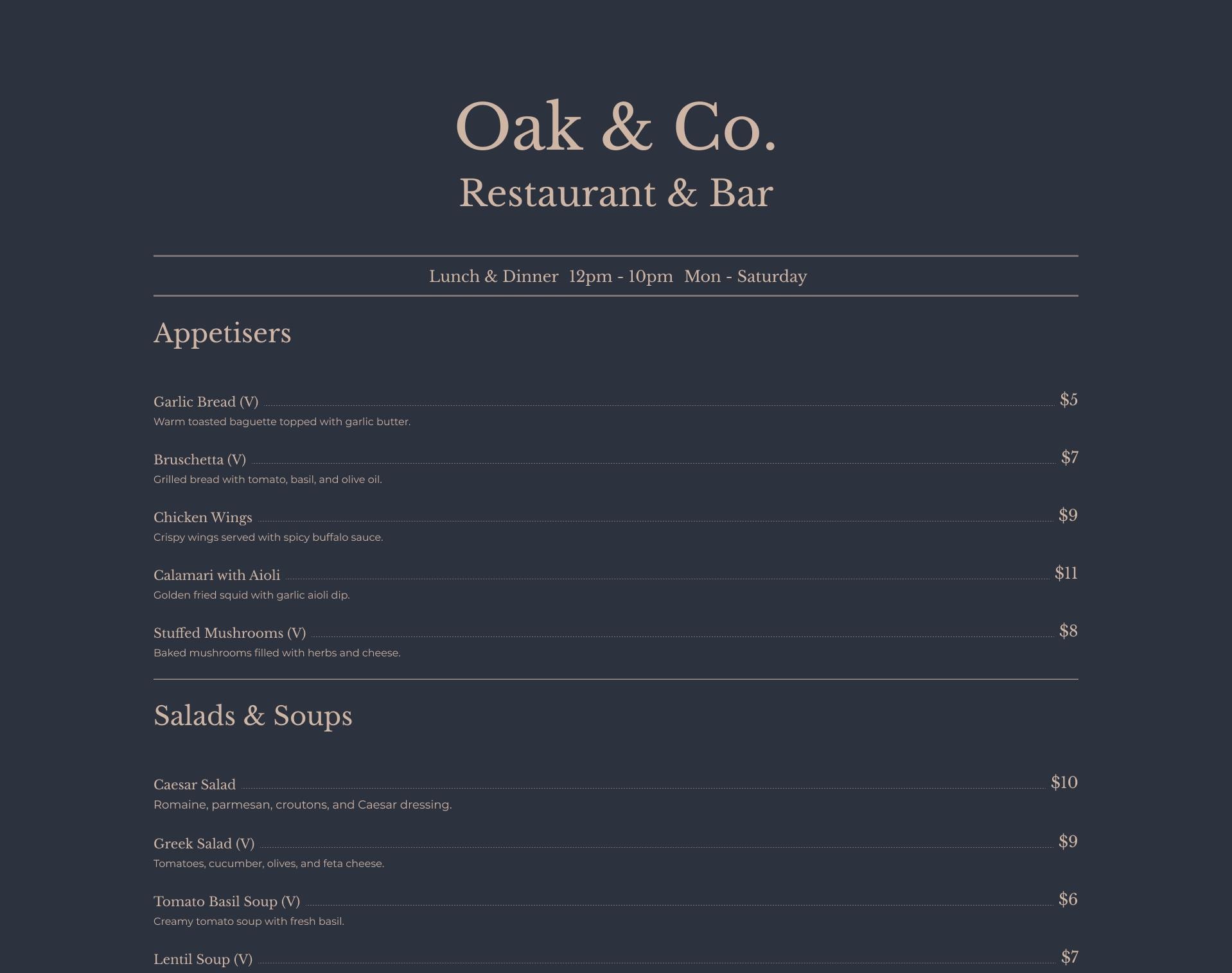 Digital Restaurant Menu Template – Mobile-friendly One-page Website ...