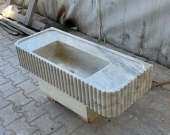 Lavabo de mármol estriado – Lavabo de baño de piedra de lujo hecho a mano