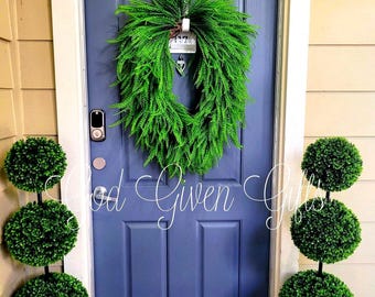 Boxwood Grass Wreath | Farmhouse Modern Everyday Door Decor Beaded Grass Wreaths for Bows