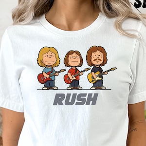 Rush x Peanuts Retro Cartoon T-shirt, Geddy Lee, Lifeson, Peart Tee