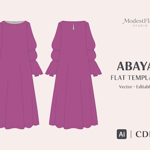 Abaya Flat Template Vector | Modest Wear Technical Flat | Editable AI & CorelDRAW Clothing Design