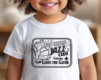 New Orleans Jazz Club Bodysuit, Louis The Gator Jazz Tees, Tiana Toddler Jazz Sweatshirt