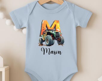 Camiseta infantil personalizada para UTV todoterreno con nombre, body con iniciales personalizadas, sudadera infantil para niño pequeño con nombre de Monster Truck