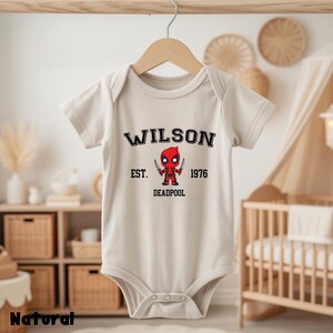 Little Deadpool Bodysuit, Wade Wilson Infant Tee, MCU Superhero Sweatshirt, Baby Marvel Shirts image 2