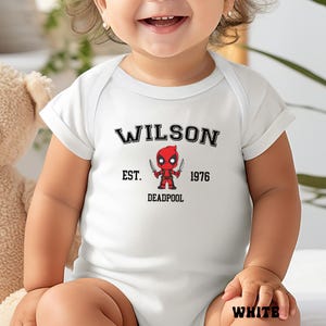 Little Deadpool Bodysuit, Wade Wilson Infant Tee, MCU Superhero Sweatshirt, Baby Marvel Shirts image 11