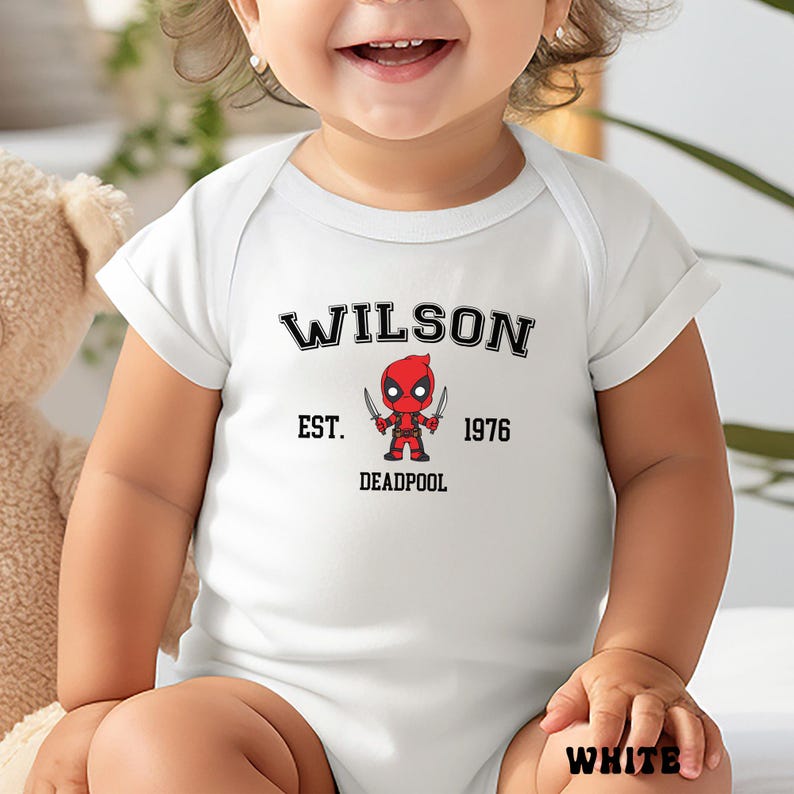 Little Deadpool Bodysuit, Wade Wilson Infant Tee, MCU Superhero Sweatshirt, Baby Marvel Shirts image 11