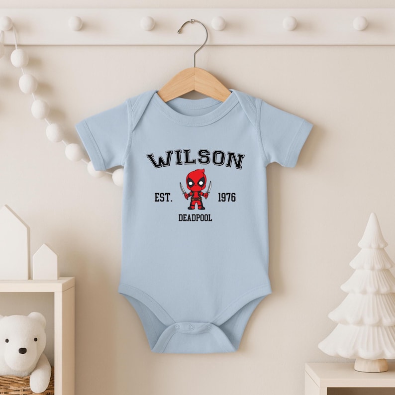 Little Deadpool Bodysuit, Wade Wilson Infant Tee, MCU Superhero Sweatshirt, Baby Marvel Shirts image 1