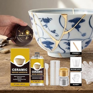 Kintsugi Repair Kit, Ceramic Adhesive with Gold and Silver Mica Powder