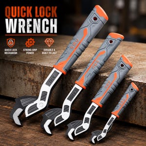 CR-V Self Locking Adjustable Wrench Set 6 8 10 12 Inch – Universal Plumber Pipe Repair Multi Hand Tool
