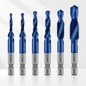 Titanium Coated HSS Metric Tap Drill Bit Set, Hex Shank Screw Tapping Tool