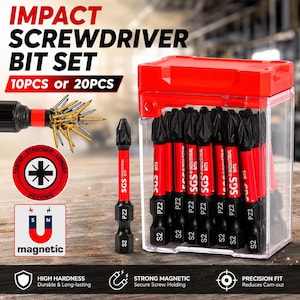 Conjunto de 20 bits de chave de impacto em aço S2 | Jogo de chaves de fenda magnéticas Pozi de 50 mm PZ2 (com estojo)