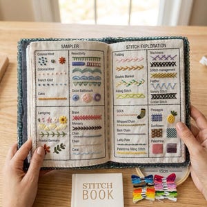 Embroidery Stitch Sampler Book | Hand-Labeled Reference Guide for Beginners Craft