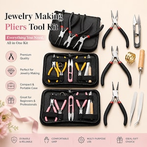 Jewelry Tool Kit, Pliers And Awl with Jump Ring Opener, Compact Case