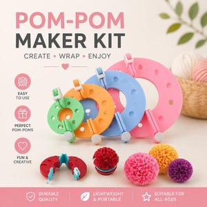ポンポンメーカーセット、8ピースのプラスチック製ツール（4サイズ）