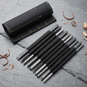 Wood Carving Set, 10-Piece High-Carbon Steel Chisels with Storage Roll