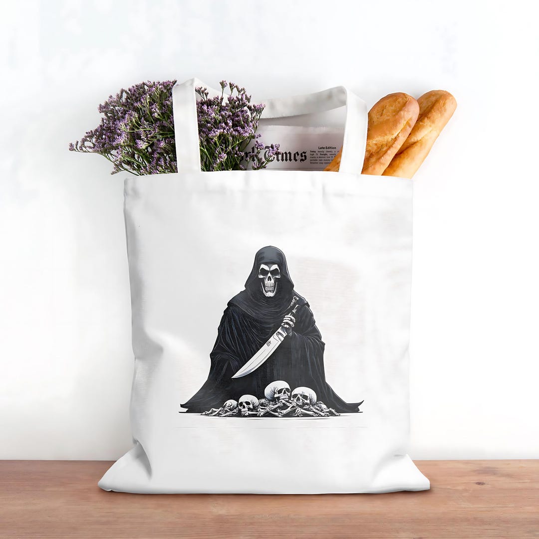Sack Reaper Grim Reaper Canvas Tote Bag, Gothic Skull Shoulder Bag - Etsy