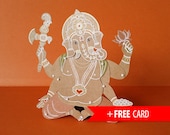 Ganesha Articulated paper doll Indian God hindu elephant paper puppet handmade greeting card spiritual lucky charm marionette hinduism