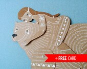 Ours et fille articulée papier poupées anniversaire cadeau fait main carte papier marionnettes copain cadeau drôle présente Pantin Reine des neiges