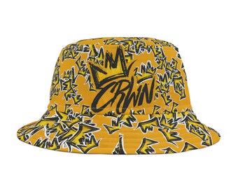 CRWN All Over Bucket Hat | Yellow CRWN Pattern