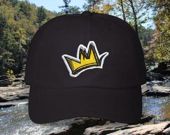 CRWN Logo White Outline Crown Classic Dad Cap | Embroidered Yellow Crown Baseball Hat