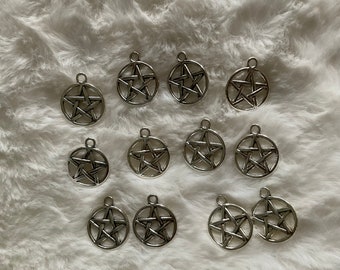 Set of 12 round pentagram witchy charms