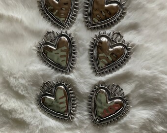 Set of 6 spiky sacred heart charms/heart charms