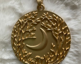 Large medallion moon and tree pendant charms