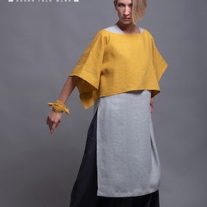 Linen Lagenlook Crop Top DION oversized drop shoulder shirt women linen clothing boho minimalist plus size loose fit, summer linen clothes image 1