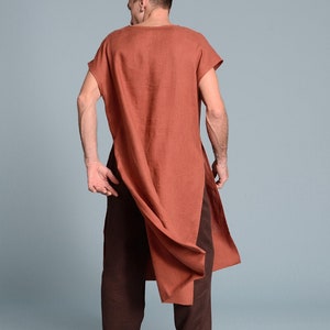 SANGA Men's Long Linen Tunic High Slits Loose Flax - Etsy