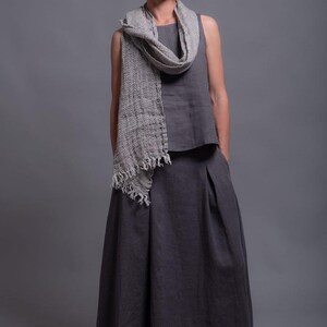 Handmade Maxi Linen Skirt with Pockets, Natural Flax, Custom Made