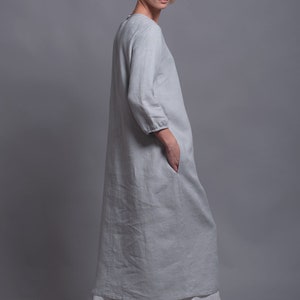 NIKA Loose Linen Dress, Long Washed Flax Dress with sleeves, Lagenlook Plus size Linen Clothing, Modest Relaxed fit Simple Day Dress Women