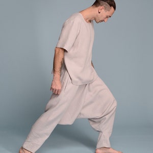 Men's Linen Outfit 2 items Linen Harem Pants & Linen Shirt Petite, Regular, Plus Size, Tall Custom Made Men's Clothes image 1