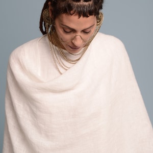 BOHO Open-Weave Linen Cape, Women's Lagenlook Fringe Kimono Cardigan, Bohemian Rustic Wedding White Poncho Cover-Up, Long Flax Shawl Wrap image 2