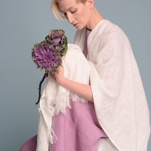 BOHO Open-Weave Linen Cape, Women's Lagenlook Fringe Kimono Cardigan, Bohemian Rustic Wedding White Poncho Cover-Up, Long Flax Shawl Wrap image 3