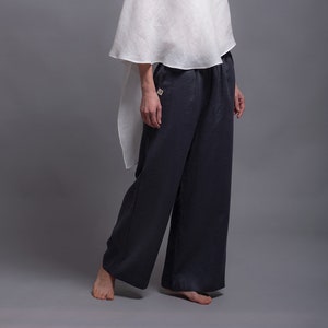 Gray Linen Pants BORA, Women Loose Linen Trousers, Wide Leg, Long, Maxi, Black, White, Navy Blue, Custom made linen pants XS-XL, 31 colors image 6