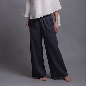 Gray Linen Pants BORA, Women Loose Linen Trousers, Wide Leg, Long, Maxi, Black, White, Navy Blue, Custom made linen pants XS-XL, 31 colors image 4