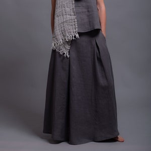 INDI Long Linen Skirt with Pockets, Casual Natural Flax Maxi Floor Length Comfortable Loose Fitting Boho Plus Size A Line High Waist Skirt