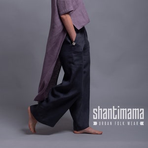 Gray Linen Pants BORA, Women Loose Linen Trousers, Wide Leg, Long, Maxi, Black, White, Navy Blue, Custom made linen pants XS-XL, 31 colors image 2