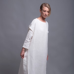 White Linen Tunic Dress SANGA, Viking Wedding White Dress Costume Medieval Style Festival Clothing, Large Linen Dress Summer Natural Clothes image 2