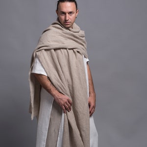 Natural Linen Shawl Wrap Wide, Extra Long Linen Scarf Men, Women, Unisex Soft Washed Linen Wrap Rustic Wedding Scarf Flax Clothing image 1