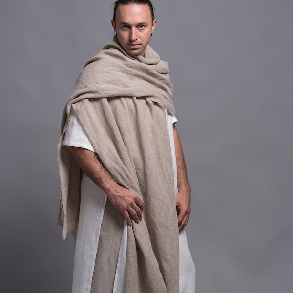 Enveloppement de châle en lin naturel | Large et extra long foulard en lin | Hommes, Femmes, | Unisexe | d’emballage en lin lavé doux Écharpe de mariage rustique | Vêtements en lin