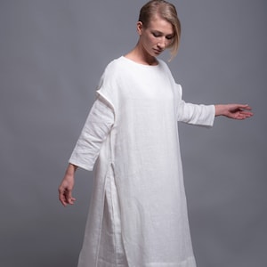 White Linen Tunic Dress SANGA, Viking Wedding White Dress Costume Medieval Style Festival Clothing, Large Linen Dress Summer Natural Clothes image 1