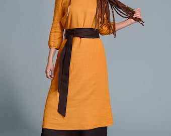 Custom Size Linen Dress NIKA with belt