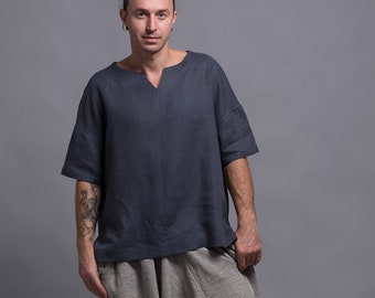 ZIV Linen T-Shirt for Men, Natural Flax Top, Loose Summer Shirt, Mens Linen Clothing, Medieval Shirt, Viking clothes, Loungewear, Homewear