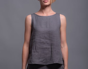 Linen Tank Top MAHA, Sleeveless Summer Flax Top, Simple Linen Blouse Loose Fitting Linen Shirt, Grey linen Basic top, Women's linen clothing