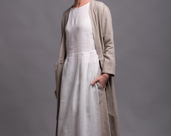 Outfit - 3 pieces - pure linen- Long Jacket HENK + Long Skirt AIRA + Tunic Dress NERO, Custom flax linen women clothing, medieval costume