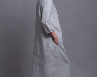 NIKA Loose Linen Dress, Long Washed Flax Dress with sleeves, Lagenlook Plus size Linen Clothing, Modest Relaxed fit Simple Day Dress Women